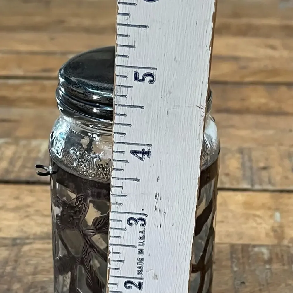 Vintage Nestle 925 Sterling Silver Glass Jar Floral Overlay 4.75